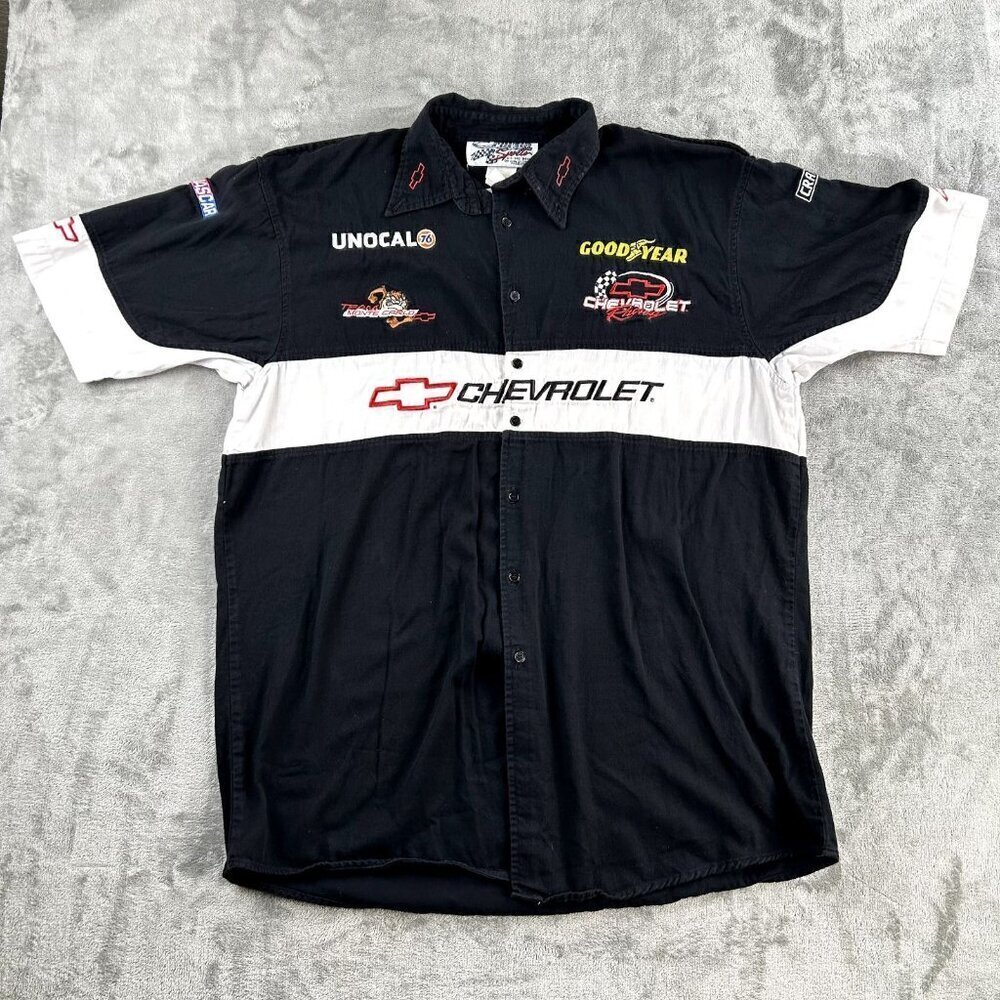 VTG Cheverlet Nascar Button Down Short Sleeve Shirt XL Racing Taz Looney Tunes